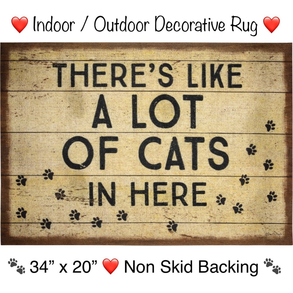 Decorative INDOOR OUTDOOR RUG with Paw Prints - Home Decor CAT KITTY LOVERS GIFT